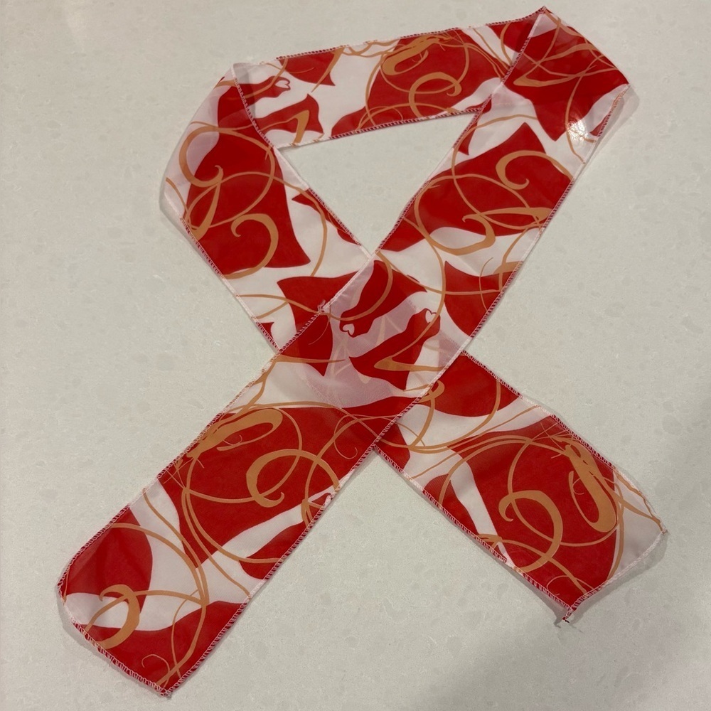 Skinny Red & White Swirl Dress Print Scarf | Neck Tie Hair Accessory - Picture 2 of 6